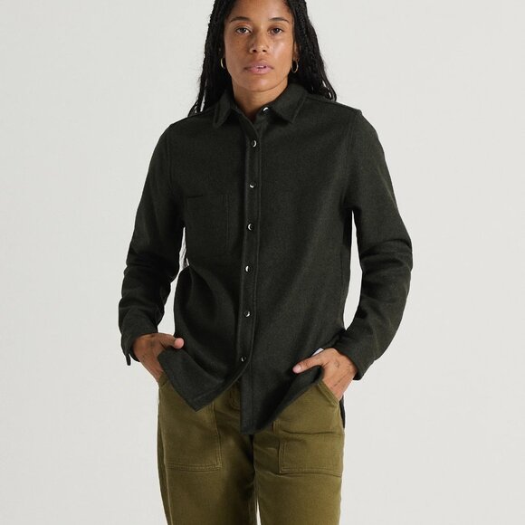 Anian Modern Melton Women Olive Wool Shacket XS - Picture 1 of 5